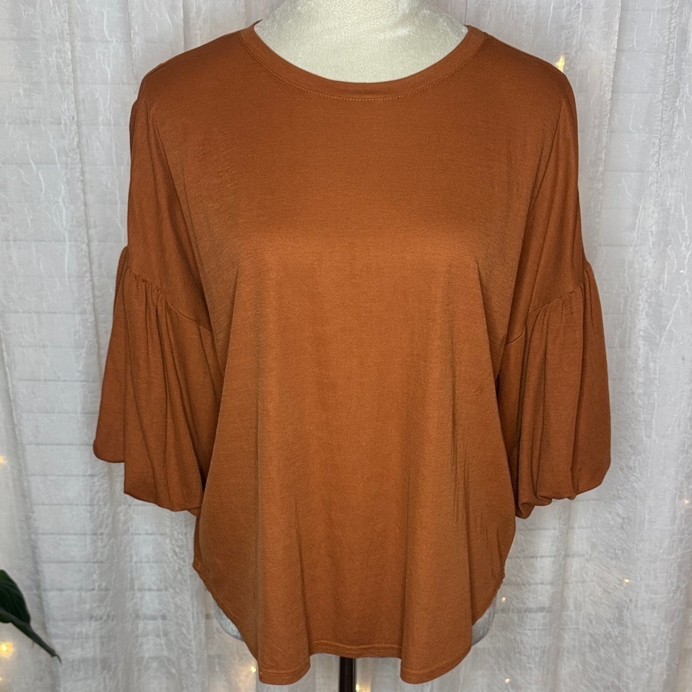 Miou Muse Women's Rust Blouse with Balloon Sleeves
